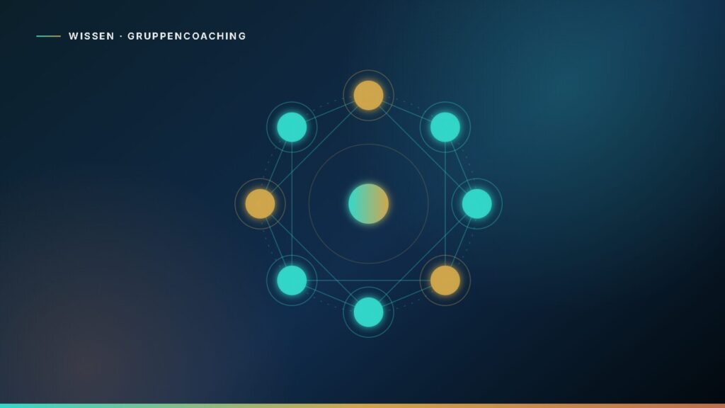 Abstrakte Grafik: acht verbundene Punkte im Kreis als Symbol für Gruppencoaching