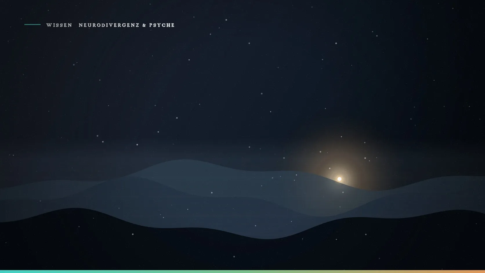 Abstraktes Bild: Gedämpfte Landschaft im Nebel mit einem kleinen warmen Licht am Horizont, Sinnbild für Depression und Hoffnung auf Hilfe