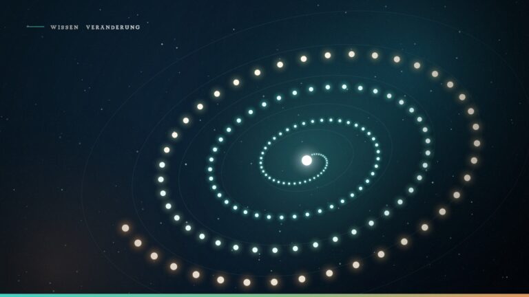 Abstraktes Bild: Spirale aus leuchtenden Punkten, die nach außen größer und heller werden, als Sinnbild für Veränderung durch Wiederholung